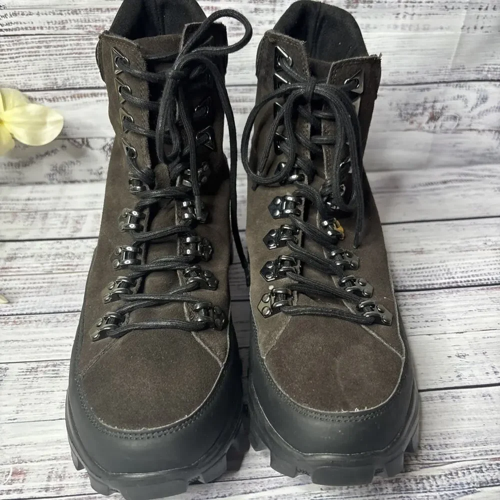Karl Lagerfeld Paris Womens 9.5 Brown Hiking Combat Boots Chunky Lug Sole